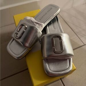 Marc Jacobs Metallic Silver Slide Sandals